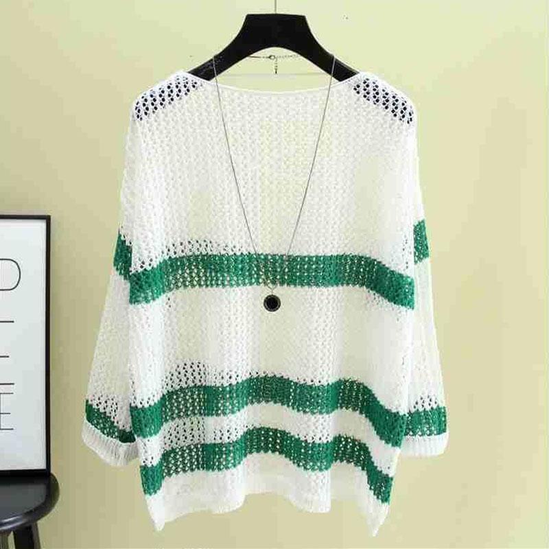 Loose Ice Silk Sunscreen Tops Thin Hollow Knitted Blouses Women's Casual Tops Personality Hollow Color Matching Sweet Pullovers