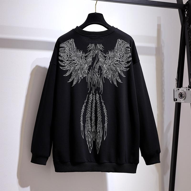 Ladies Spring Autumn Plus Size Tops for Women Long Sleeve Cotton Diamond Thick T-shirt 6XL
