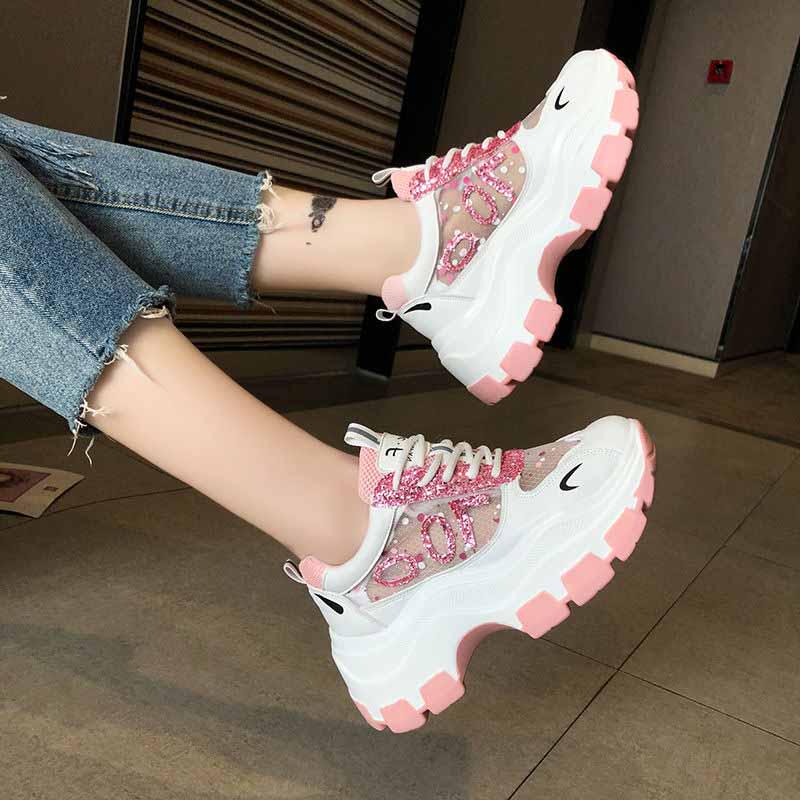 Plus Size 35-40 Summer Women Mesh Sneakers Students Breathable Running Basketball Shoes Shockproof Non-slip Heighten Shoes
