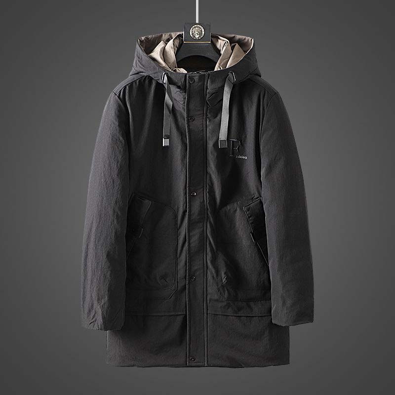 Simple and Versatile Men's Hooded Mid-length Casual Cotton-padded Jacket, Cold and Warm Jacket