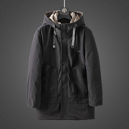Simple and Versatile Men's Hooded Mid-length Casual Cotton-padded Jacket, Cold and Warm Jacket