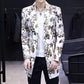 Trend Floral Print Windbreaker Spring Casual Slim Coat V-neck Business Suit Parka Long