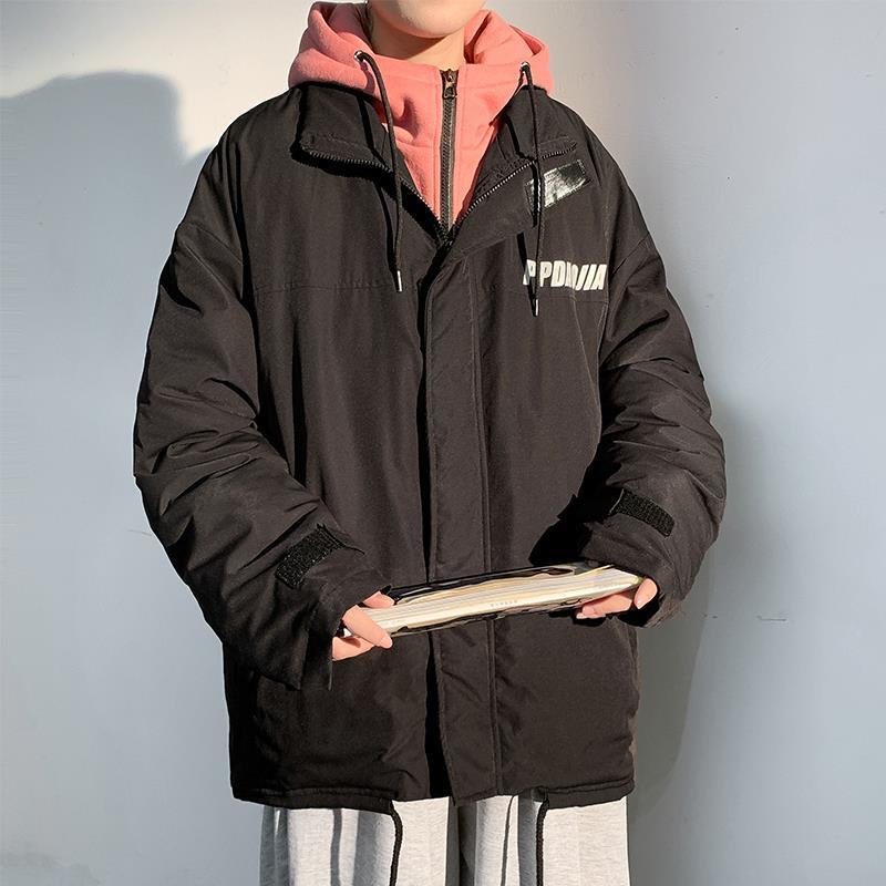Fake Two-piece Jacket Men's Hooded Korean Version of The Trend Ins Loose Cotton Clothing Hong Kong Style Winter Casual Cotton Clothing