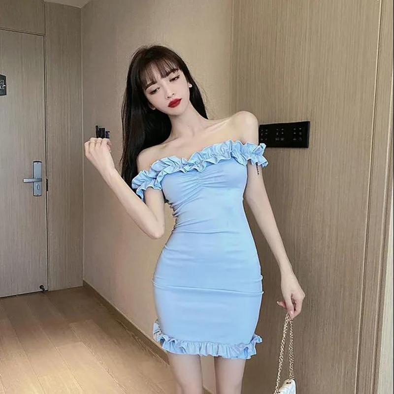 One-shoulder Dress High Waist Tight-fitting Hip Skirt Women Dress Solid Color Bodycon Summer Skirt Club Wear
