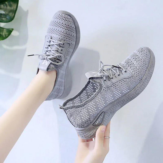 Women's Shoes Summer Flying Woven Sneakers Breathable Mesh Shoes Soft Sole Wear-resistant Casual Shoes