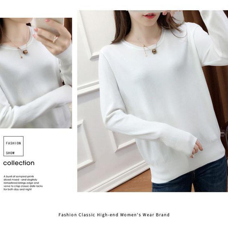 Spring and Autumn V-neck Loose Sweater Solid Color Knit Sweater Long-sleeved Bottoming Shirt Fashion Simple Female Top