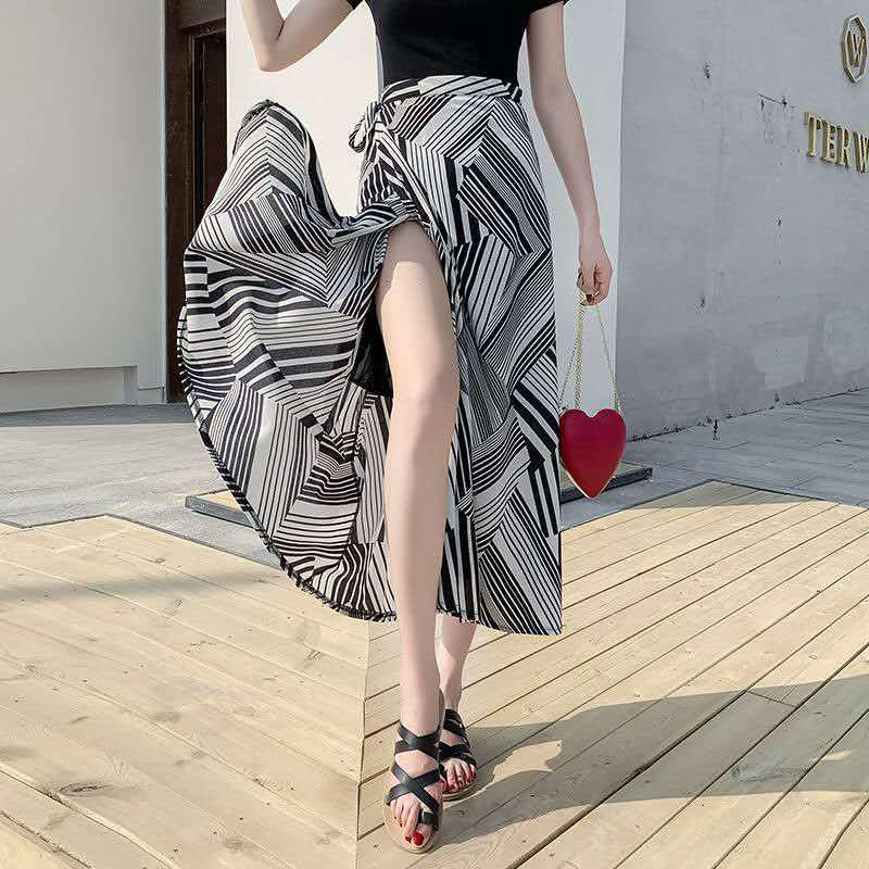 Long Floral Chiffon Casual Skirt One-piece Skirt Women Summer Chiffon Wrap Skirt Long Beach Skirt