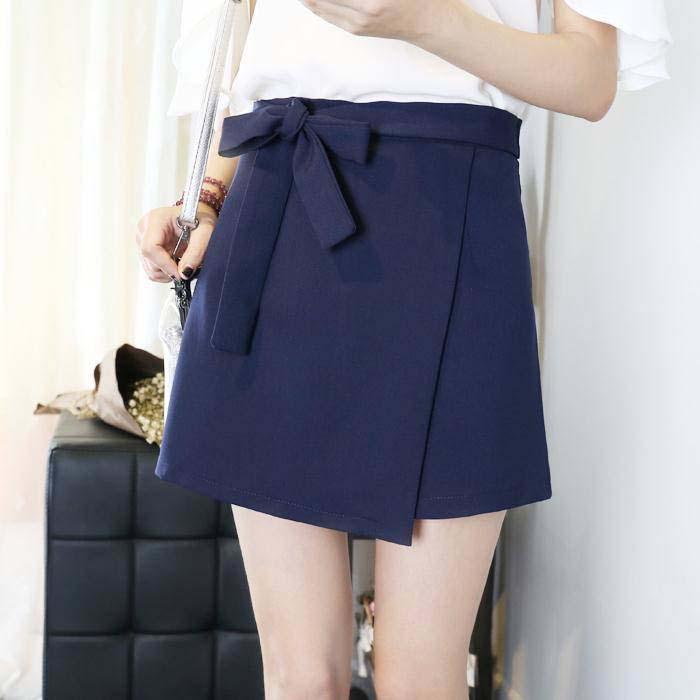 S-2XL Women Anti-light Bow Skirt Solid Color High Waist Sexy Mini A-line Skirt Hip Skirts
