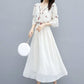 Pofulove XS-3XL Women Floral Chiffon Dress Office Lady Slim Short-sleeved V-neck A-line Beach Dress