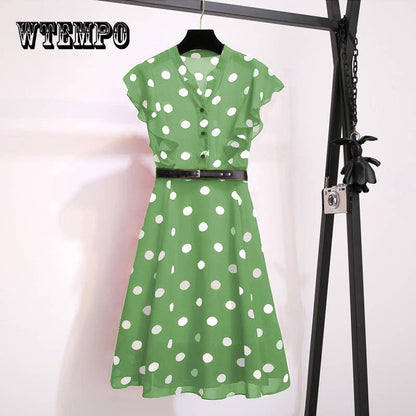 Red Polka Dot Dress Chiffon Summer Dresses Female 2019 New V-neck Waist Slimming A Word Sundress