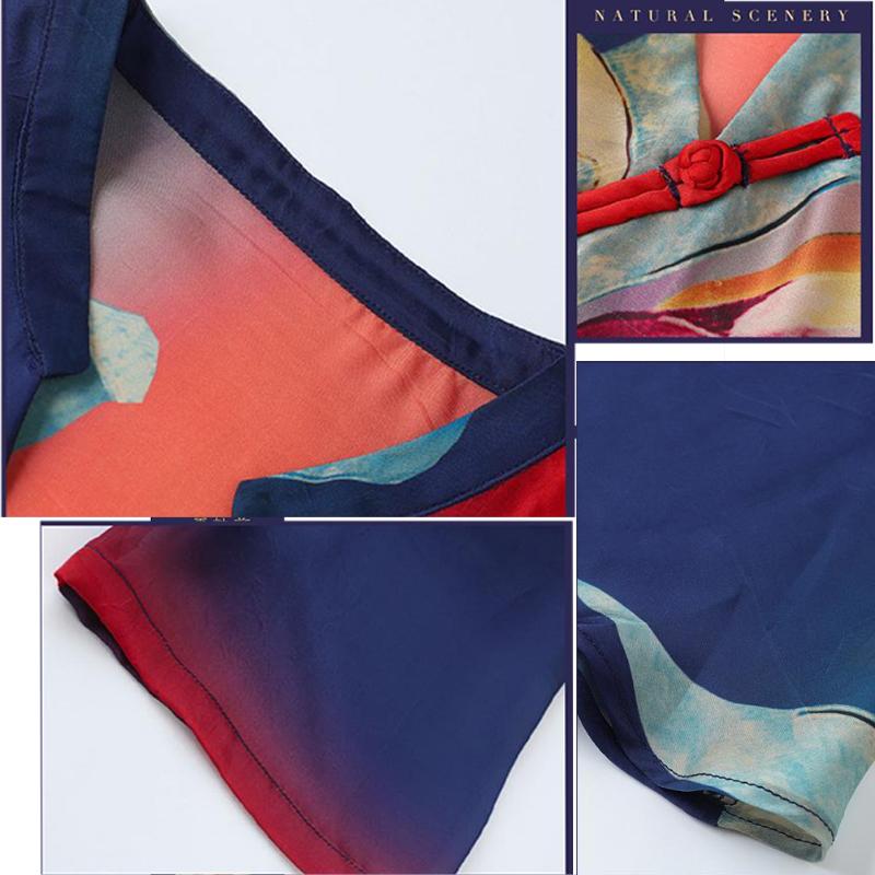 Chinese Style Cheongsam M-XXXXL Women's Summer Dress Middle-aged Short Sleeve Round Neck Printing Mid-length Daily Wear