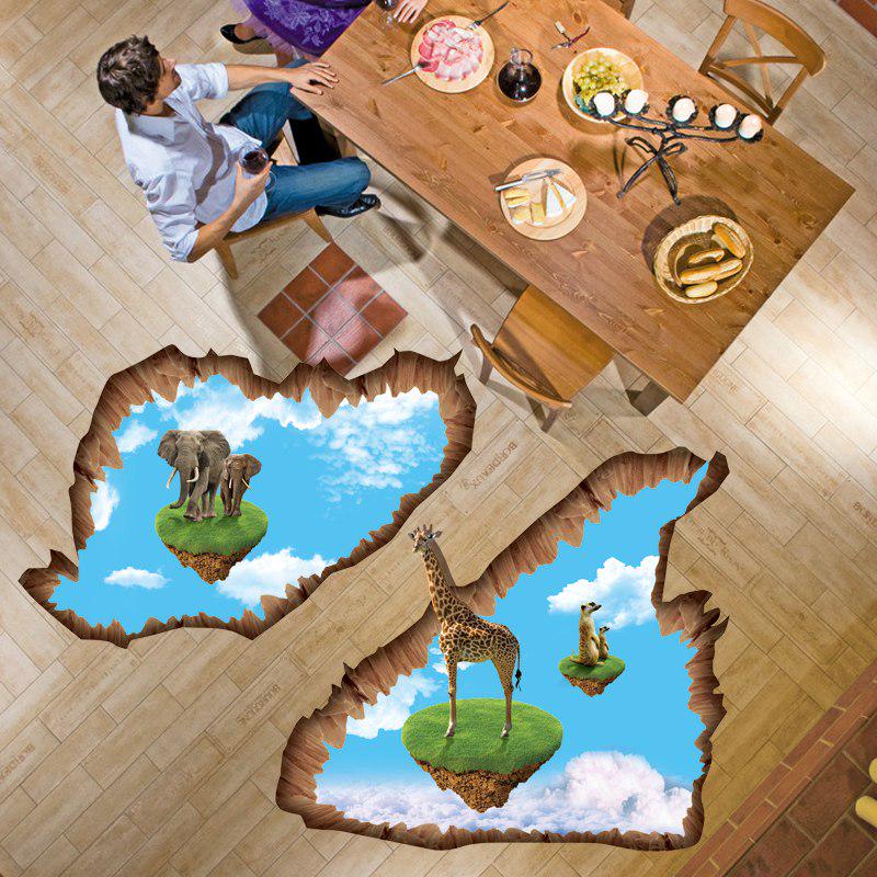 [Wall sticker] animal float island giraffe elephant clouds pvc 3d wall stickers for kids rooms kitch