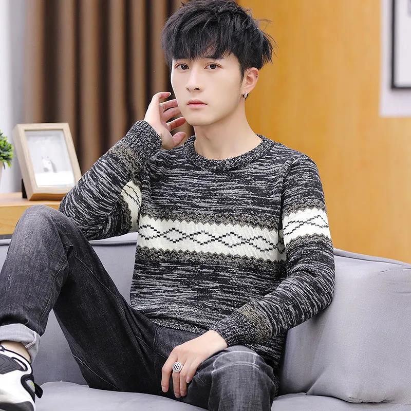 Sweater Men's Round Neck Autumn Coat Top Clothes Winter Warm and Comfortable Knit Sweater Bottoming Shirt Jacket Men