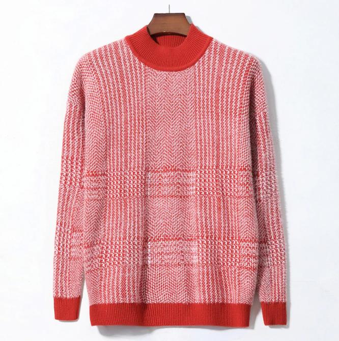 Autumn Sweater Men's Half High Collar Imitation Mink Wool Thick Warm Fashion Sweater Winter Korean Loose Personality