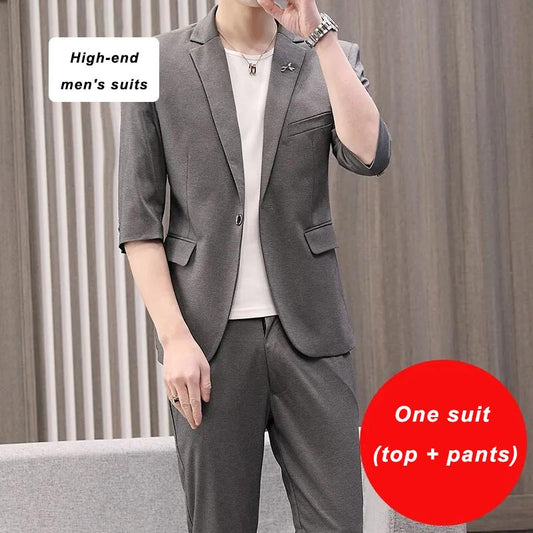 Men's Summer Men's Thin Suits, Young Handsome Suits, Men's Two-piece Suits