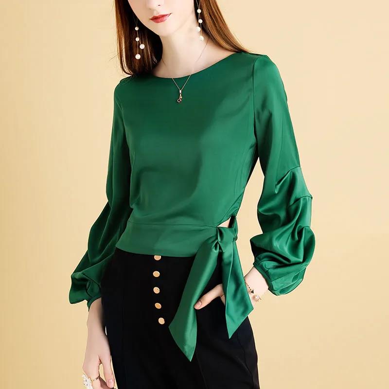 Women's Spring and Autumn Lantern Sleeve T-Shirt Round Neck Long Sleeve Top