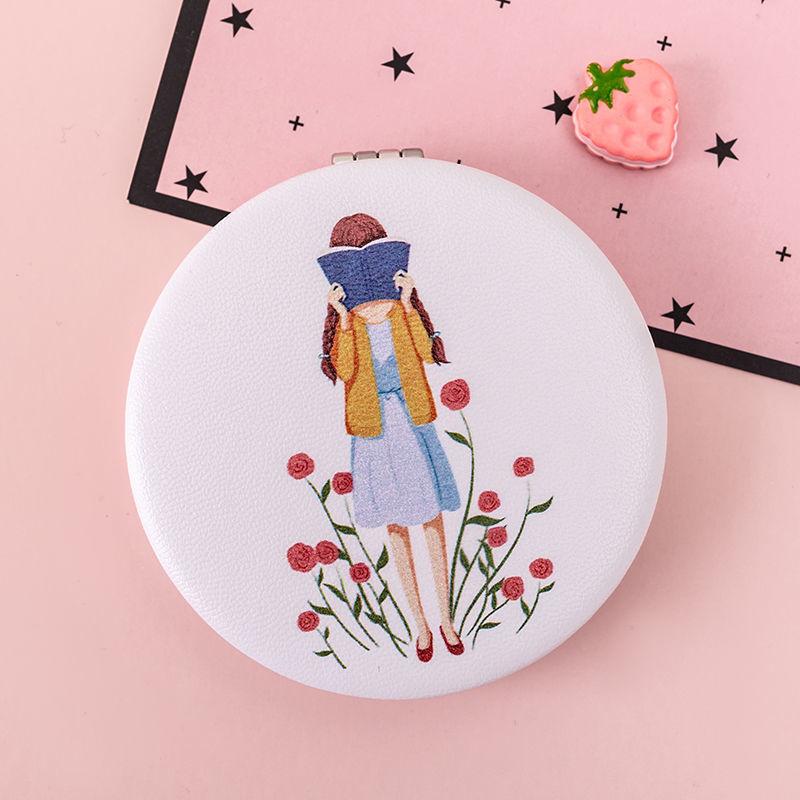 Lovely Double-sided Clamshell Mini Folding Cosmetic Mirror Portable Small  Folded Round Makeup Mirror