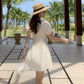 Elegant Flower Pearl Short Dress Women Sexy Spaghetti Strap Summer Sundress Female Short Beach Dress
