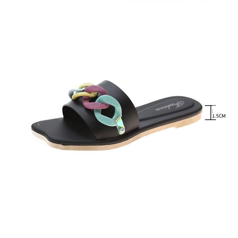 Color Slippers Women's Outer Wear Beach Shoes Non-slip Flat Slippers Women's Soft and Comfortable Simple Slippers