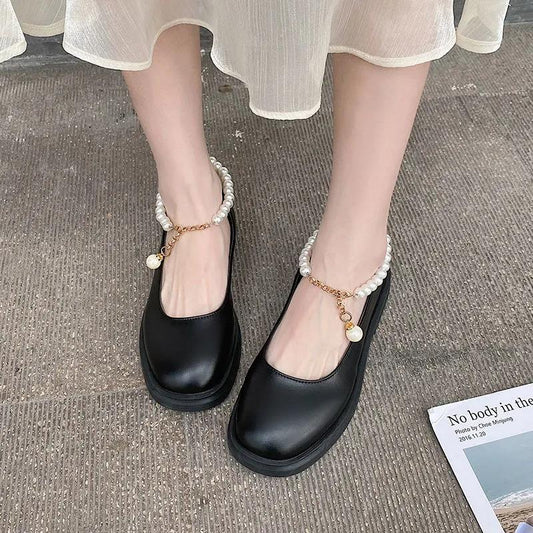 Shiny Flat Bottom Mary Jane Beanie Single Shoes Women's Shoes British Leather Shoes Round Toe Retro Thick Sole Leather Shoes