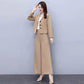 2PCS Women's Loose Wide Leg Pants Suit Spring/Autumn Fashion Casual Western Style Short Two-piece Set Elegant Trend Solid Sets Ladies Solid Color Suit