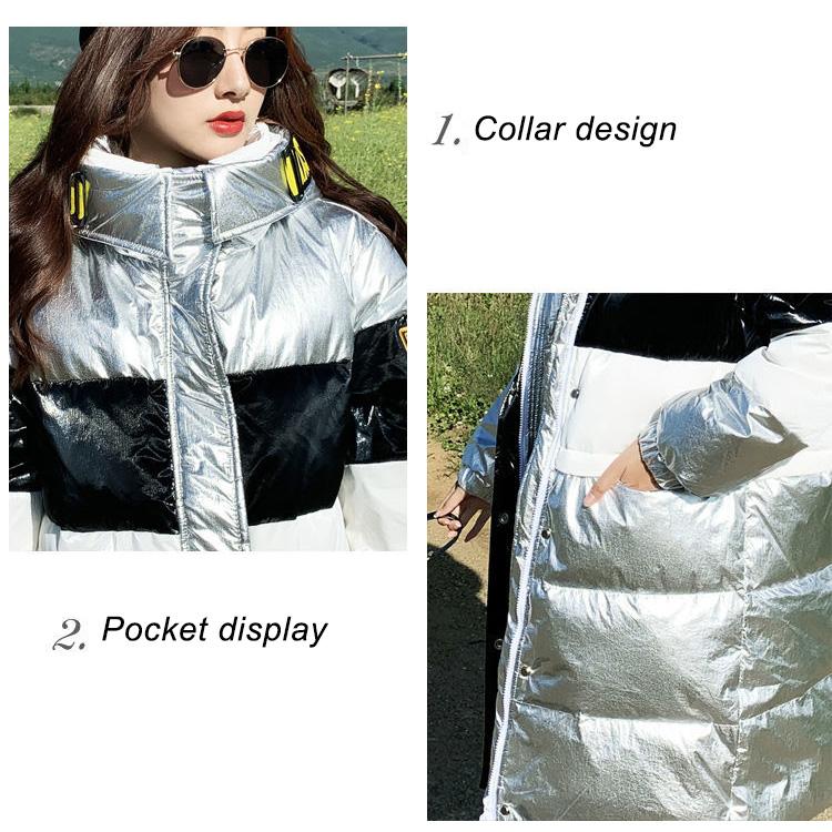 Silver Shiny Face Down Jacket Women Mid-length Colorful Antifreeze Shiny Leather Waterproof Casual Jacket