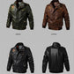Retro plus velvet military uniform men's leather bomber leather jacket Slim stand-up collar PU casual plus size motorcycle suit