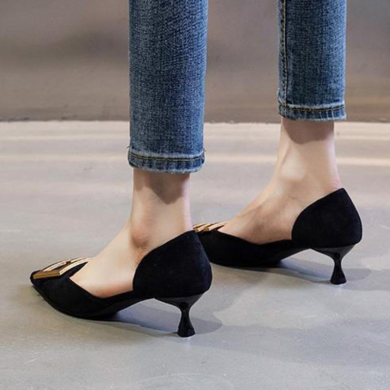 5cm Small Heels All-match Pointed Toe Low-heeled Single Shoes Women Spring and Autumn Mid-stiletto French High-heeled Shoes Summer