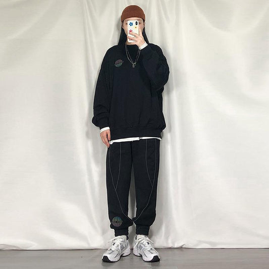 Extra Large Size Solid Color Pullover Casual Sports Suit Women's Spring and Autumn Thin Section Meat-covering Sweater and Leggings Two-piece Set