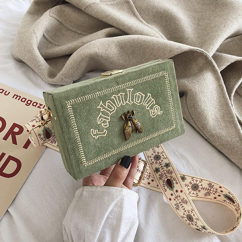 Women Box Bag Handbags Casual Clutch Purse Shoulder Crossbody Bags Velvet Wide Adjustable Belt