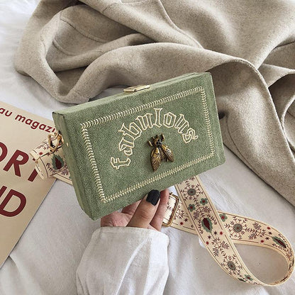 Women Box Bag Handbags Casual Clutch Purse Shoulder Crossbody Bags Velvet Wide Adjustable Belt