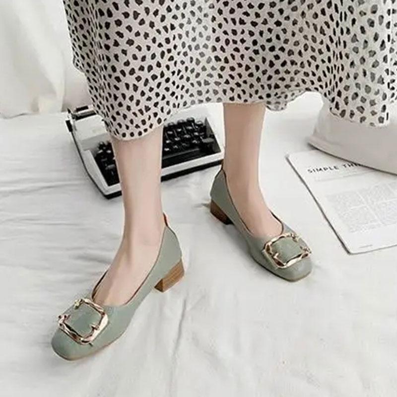 Breathable Casual Shoes Fairy Single Shoes Spring and Autumn Pumps Mid-heel Thick Heel Summer Beanie Shoes Leather Shoes Mother Shoes