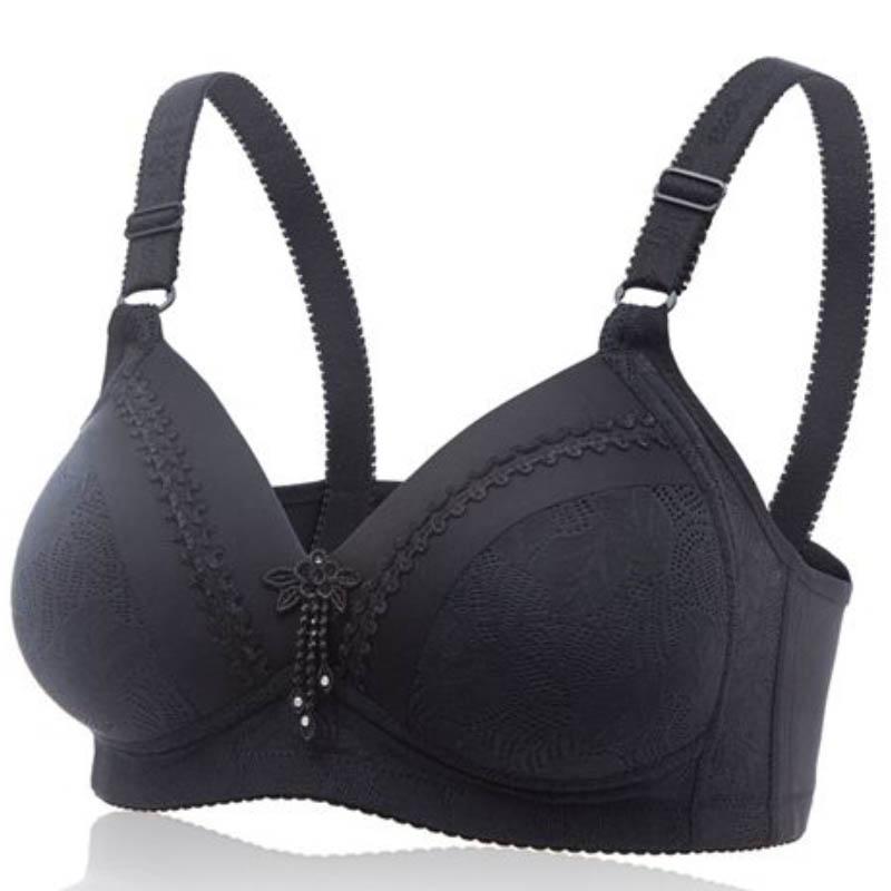 Embroidered Beautiful Back No Steel Ring Gathered Anti-sagging Breast Large Size Thin Ladies Sexy Comfortable Breathable Soft Bra