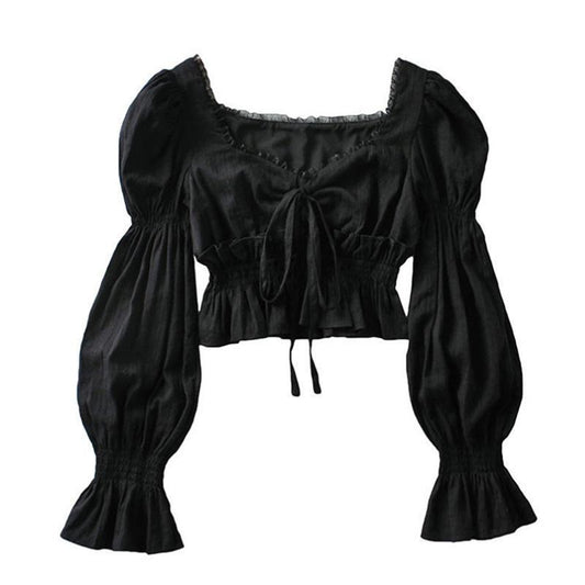 French Solid Color Pleated Lantern Sleeve Shirt Women's Summer Gentle Wind Top Tide Ins Waist Thin Shirt