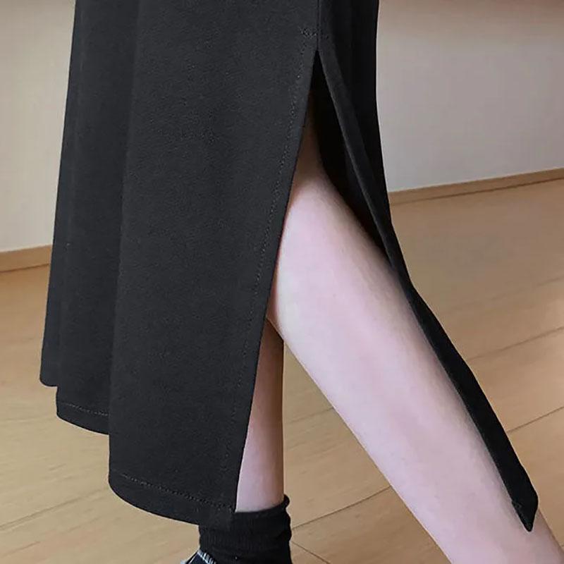 Skirts for Women Spring Summer Elastic High Waist Skirt Female Solid Color Loose Split A-line Skirts Girl's Long Sports Skirt