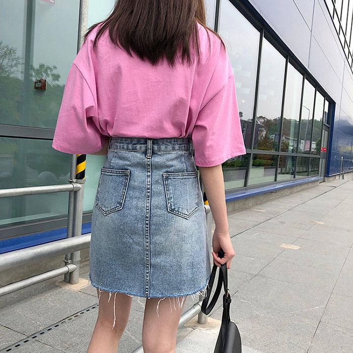 Women Anti-light Ripped Denim Skirt High Waist Slim Package Hip Skirt Mini A-line Skirts