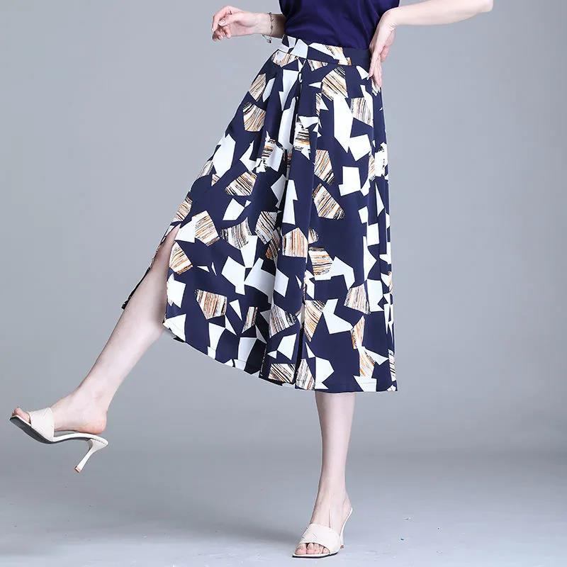 Women Chiffon Skirt-like Wide-leg Pants Loose High Waist Trousers Summer Cool and Breathable