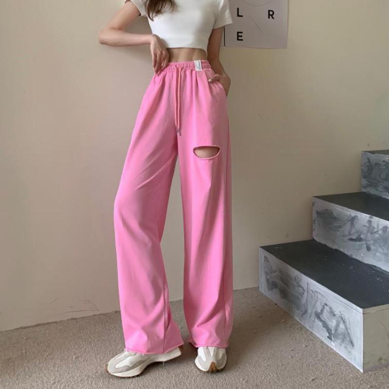 Summer Thin Straight Hole Casual Sports Pants Female Student Korean Version Loose and Thin Drape Mopping Trousers