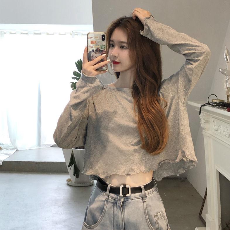 Lotus Sleeve Womens Slim Thin Frill Ruffle Tops Blouse Casual Round Collar Pullover T-Shirt