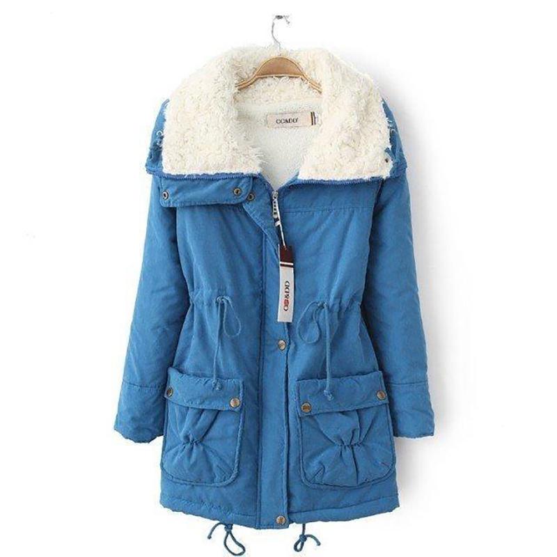 Women Parkas Hooded Warm Winter Jackets Woolen Thick Drawstring Slim Cotton Parkas Coat