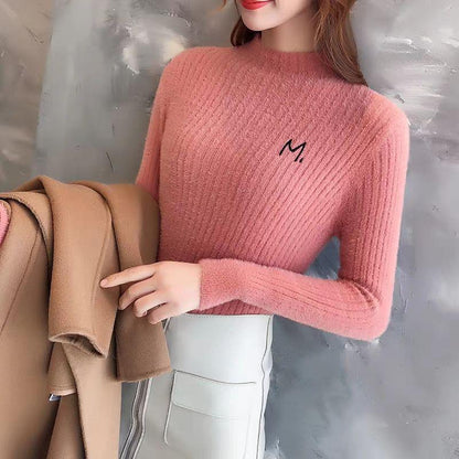 Pofulove long-sleeved winter ultra-thick undershirt women's waterproof mink half turtleneck