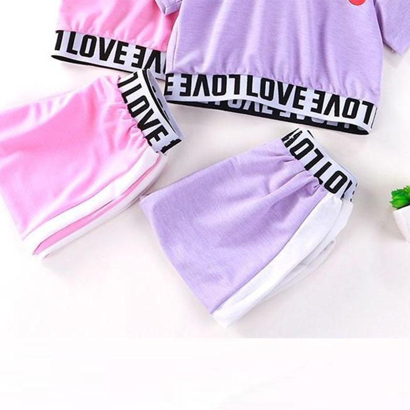 2PCS Children Clothing Set Spring Summer Girls Suits Printing Letter Cherry Short Sleeve Tops + Pants Clothing Set