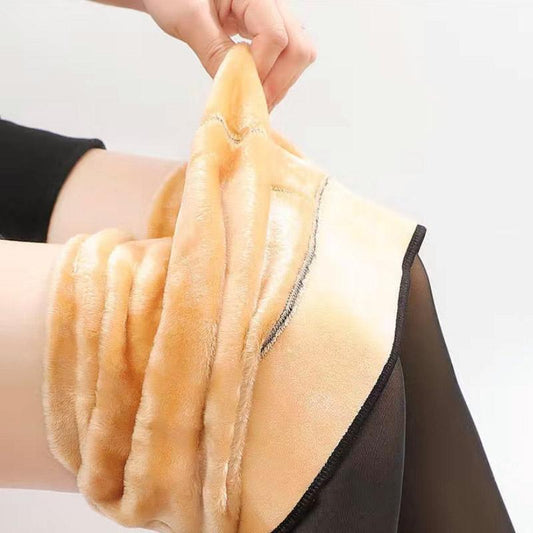 Winter High-waist Fake Through-meat Leggings Stewardess Ash Step on Feet Plus Velvet Outer Wear One-piece Pants