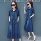 Denim Dress Women's Spring and Autumn Waist Tightening Long-sleeved Mid-length A-line Dress