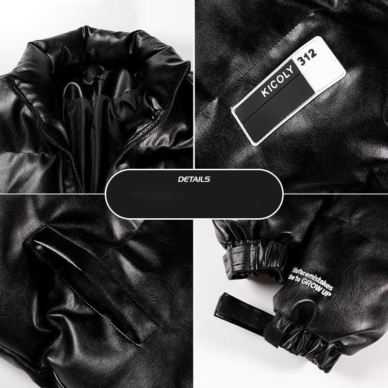 Men's Winter Thick Padded Jacket Bread Suit Clothes Korean Style Trend Loose Student Pu Leather Cotton Jacket Clothes