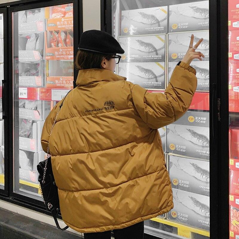 Parka Thick Winter Women Jacket White Cotton Coat Streetwear Short Stand Collar Korean Loose Puffer Jackets Solid Warm Outerwear