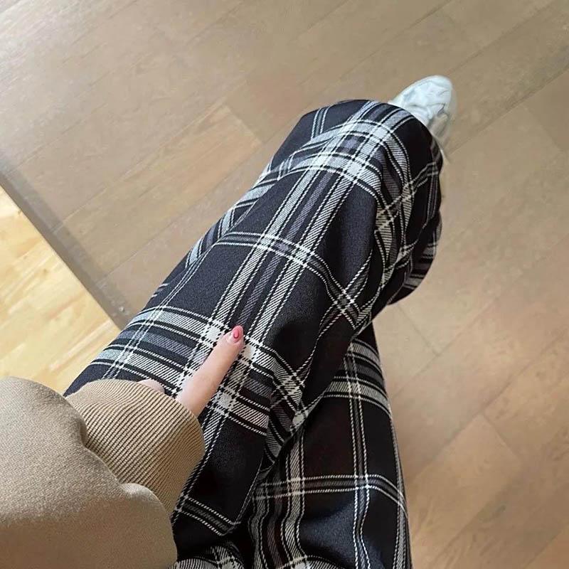 Lamb Velvet Plaid Pants Women Winter Plus Velvet Thick Thin Thin Wild Trend Loose High Waist Casual Wide Leg Trousers