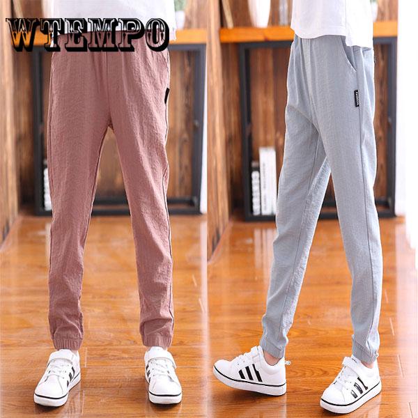 Brand Pants Kids Girls Spring Cotton Linen Long Pants Fashion Flower Bloomers Trousers