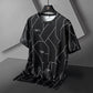 Men Ice Silk T-shirts Summer O-neck Short Sleeves Casual Shirts Oversized Geometric Graphic Print Tees Soft Breathable Cool Tops