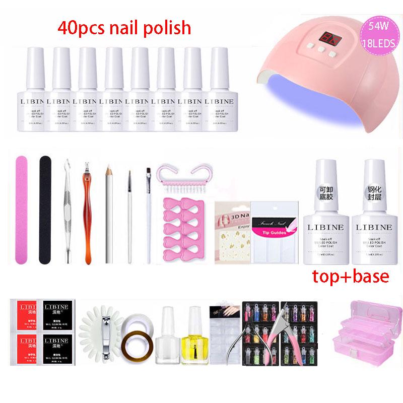 Nail Art Set 54W UV Led Lamp Dryer 40pcs Gel Nail Polish Set Kit Nail Tools Manicure Tools Kit